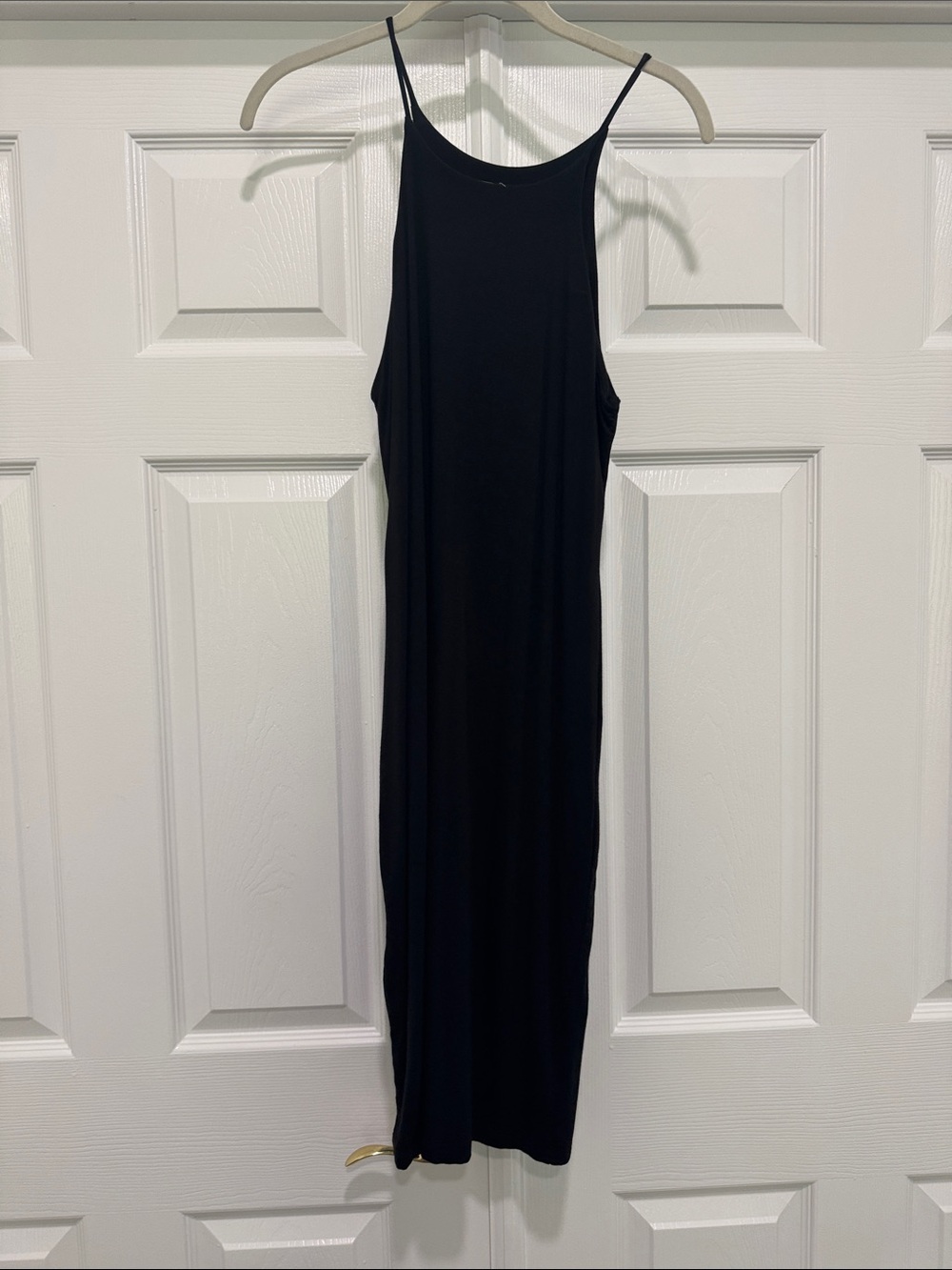 Minimal Black Maxi Slip Dress with Spaghetti Straps